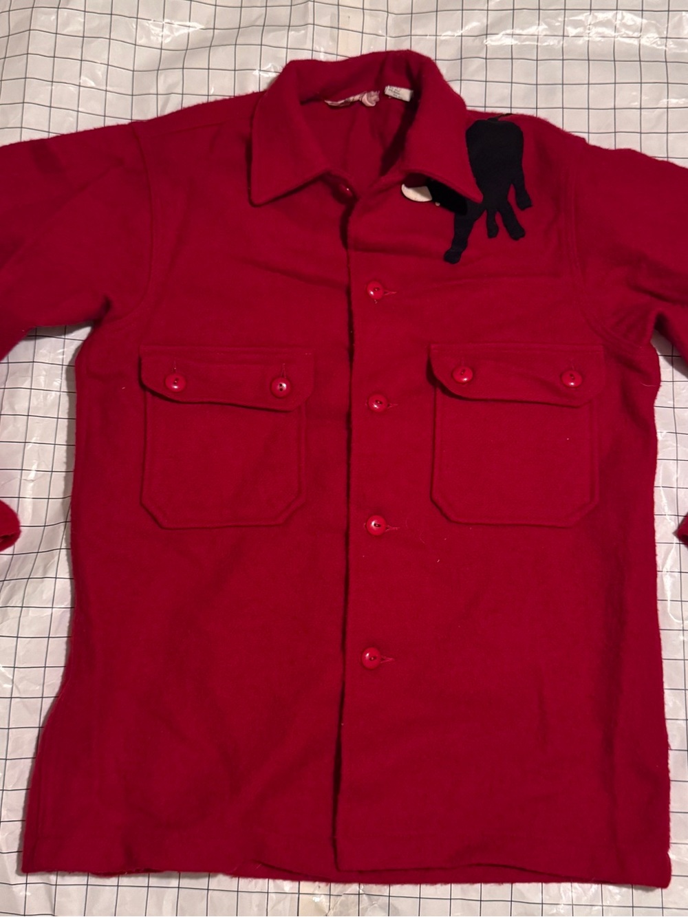 Men's Red Performance Button-Up Jacket with Chest Pockets 80%wool 18% nylon